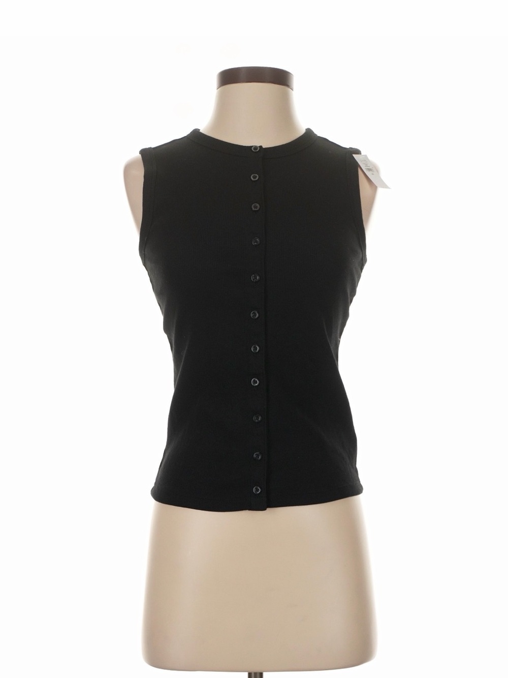 GAP Sleeveless Black Button-Front Ribbed Tank Top